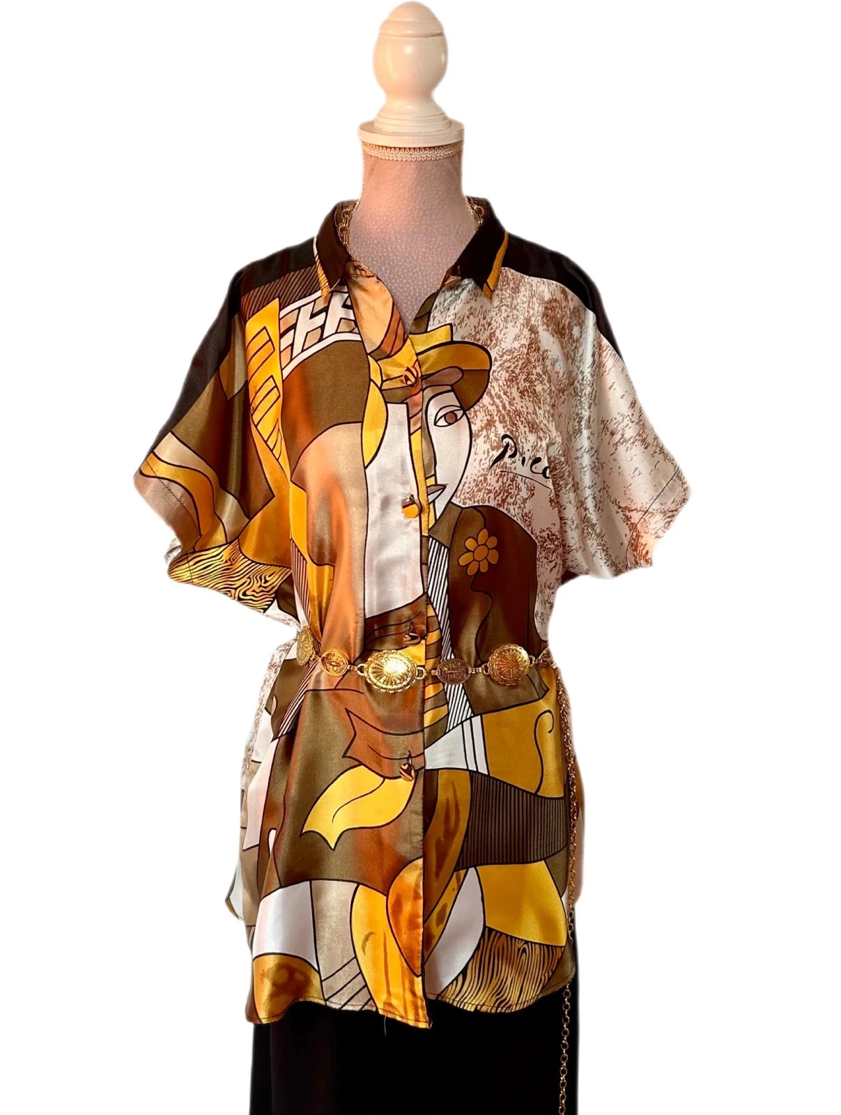 🌿🎨Picasso Inspired Vintage 90s Boho Statement Artwear Shirt Artistic Cubism 38/40🌿🎨 – photo 10
